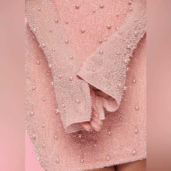 Gorgeous Blush Deep Plunge Embellished Bodycon Dress - Size US 6 - Picture 3 of 9